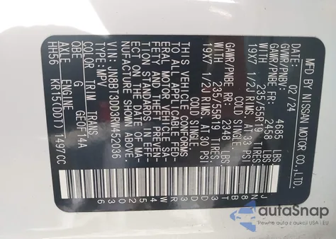 2024 Nissan Rogue Platinum Intelligent Awd из США, поврежденный, VIN JN8BT3DD3RW452036